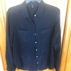 Ann Taylor Navy Silk Blouse
